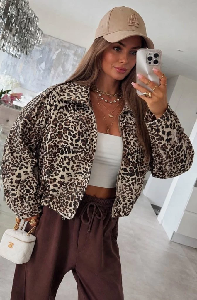 Leonora Lined Leopard-Print Aviator Jacket - Camel