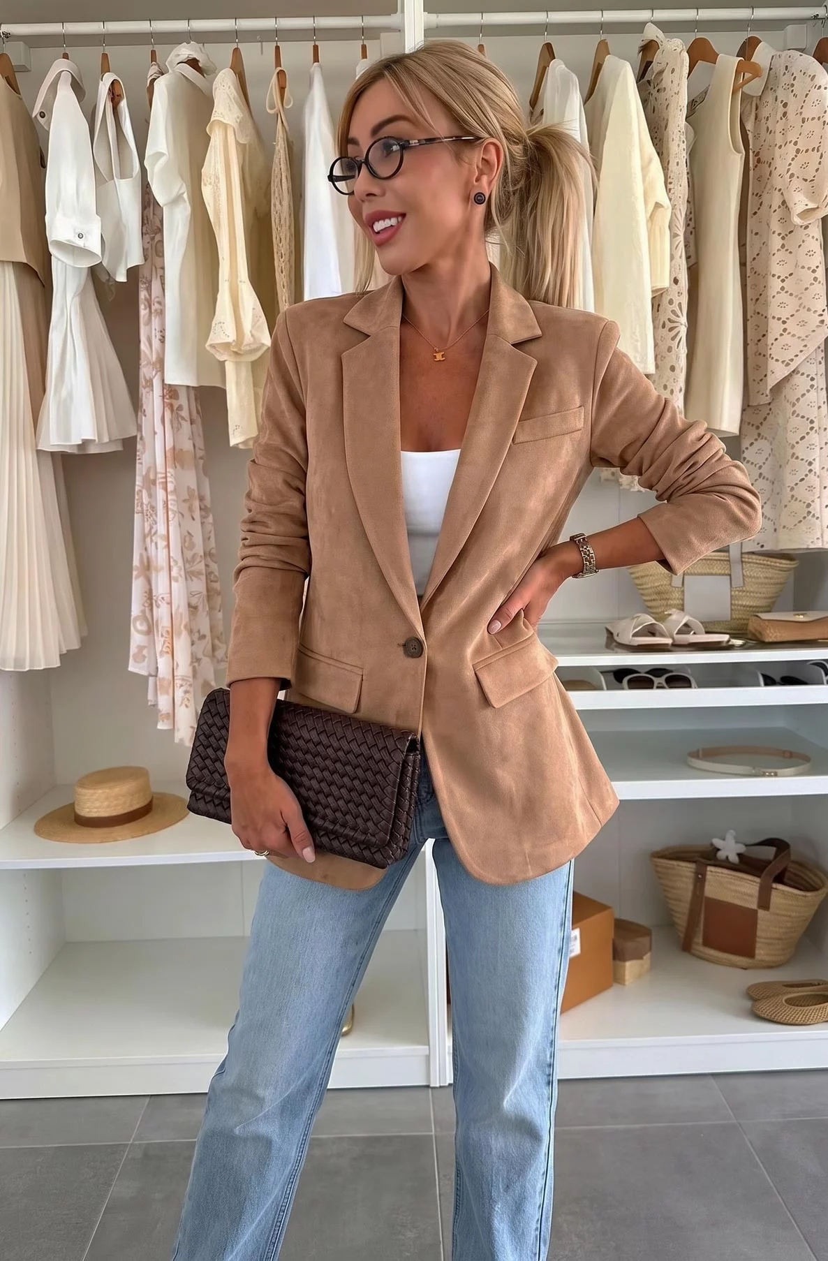 Cressida Lined Suede-Effect Single-Button Blazer