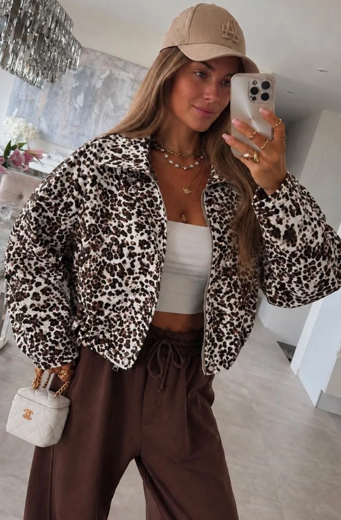 Leonora Lined Leopard-Print Aviator Jacket - Beige